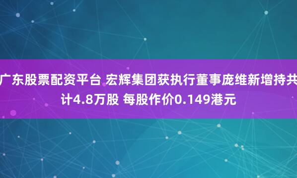 广东股票配资平台 宏辉集团获执行董事庞维新增持共计4.8万股 每股作价0.149港元