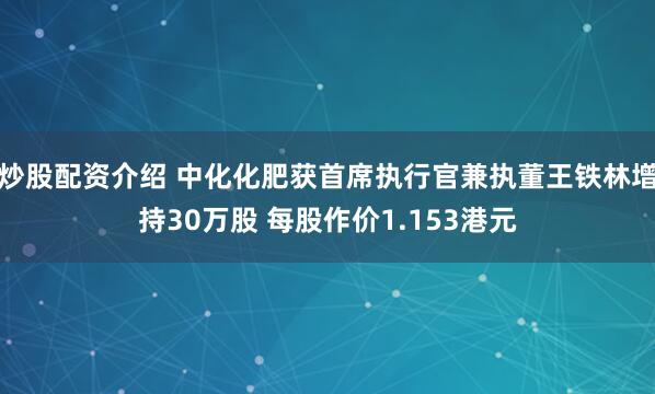 炒股配资介绍 中化化肥获首席执行官兼执董王铁林增持30万股 每股作价1.153港元