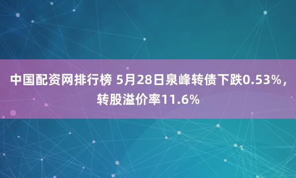 中国配资网排行榜 5月28日泉峰转债下跌0.53%，转股溢价率11.6%